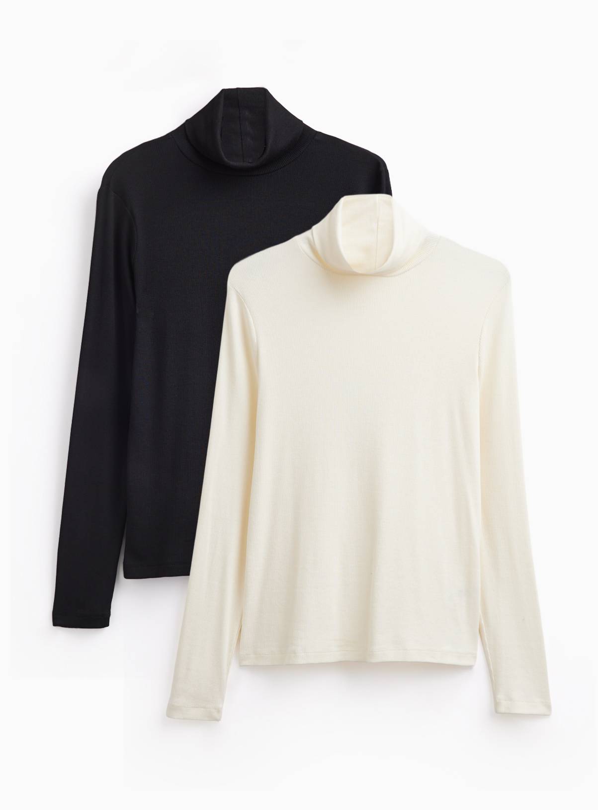 Black & Cream Modal Rib Roll Neck T-Shirts 2 Pack 24 - Image 1
